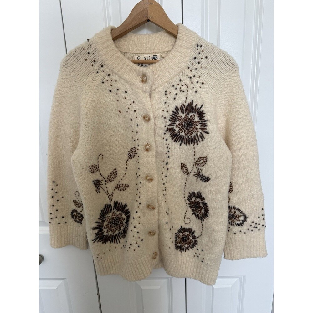 Anthropologie Field Flower Tuileries Cardigan L Beaded Art Boho